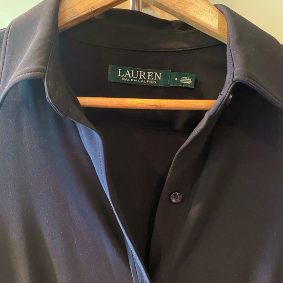 Lauren Ralph Lauren long button-down mid-length dress in black. - Picture 2 of 2